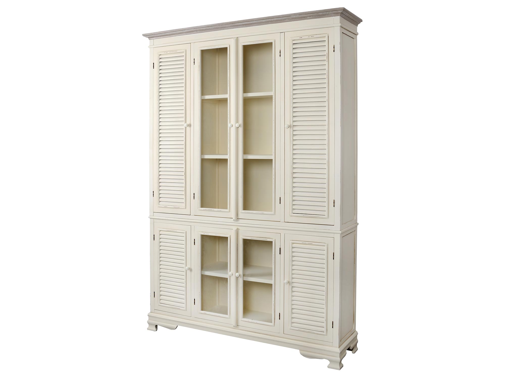 Wysoka witryna prowansalska z przeszkleniem i ozdobnym frezem