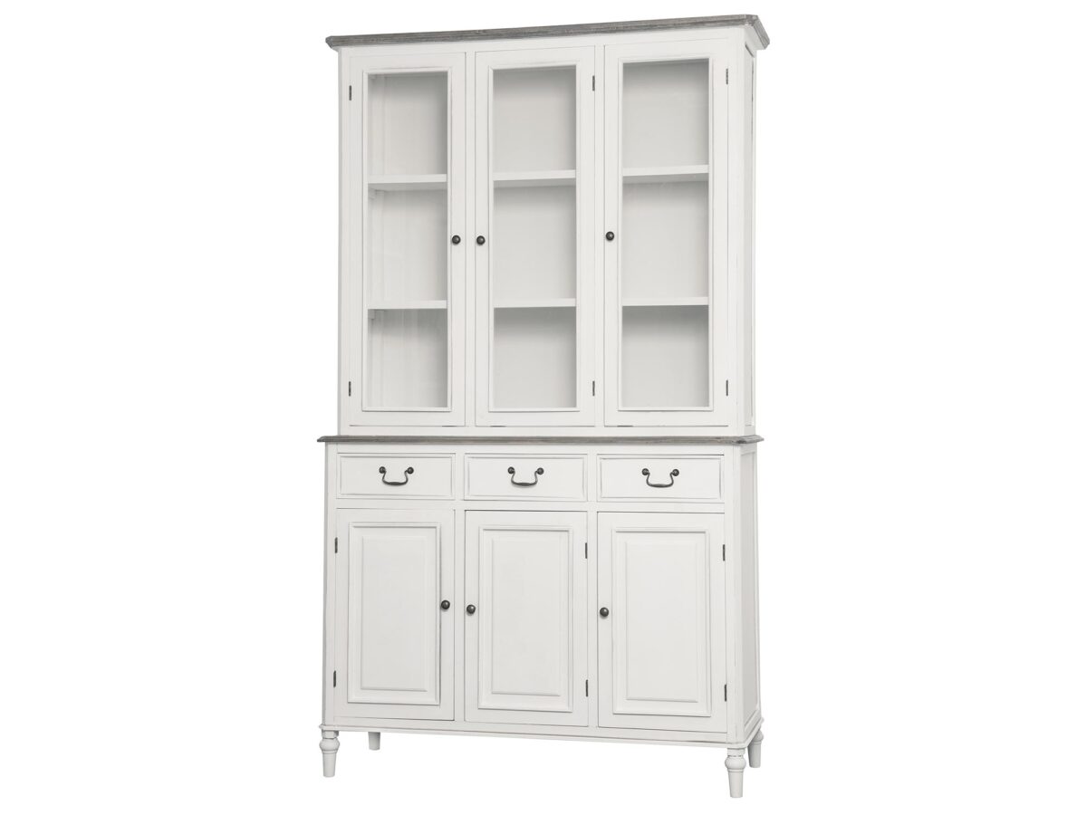 Biały kredens prowansalski z ciemnobrązowym blatem i wieńcem – Citta