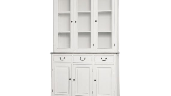 Biały kredens prowansalski z ciemnobrązowym blatem i wieńcem – Citta