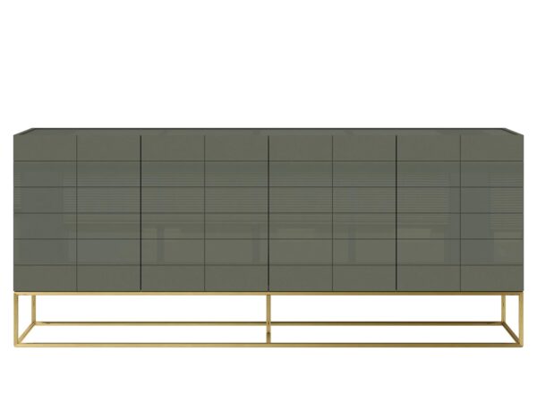 Oliwkowa komoda na złotej ramie, widok z boku