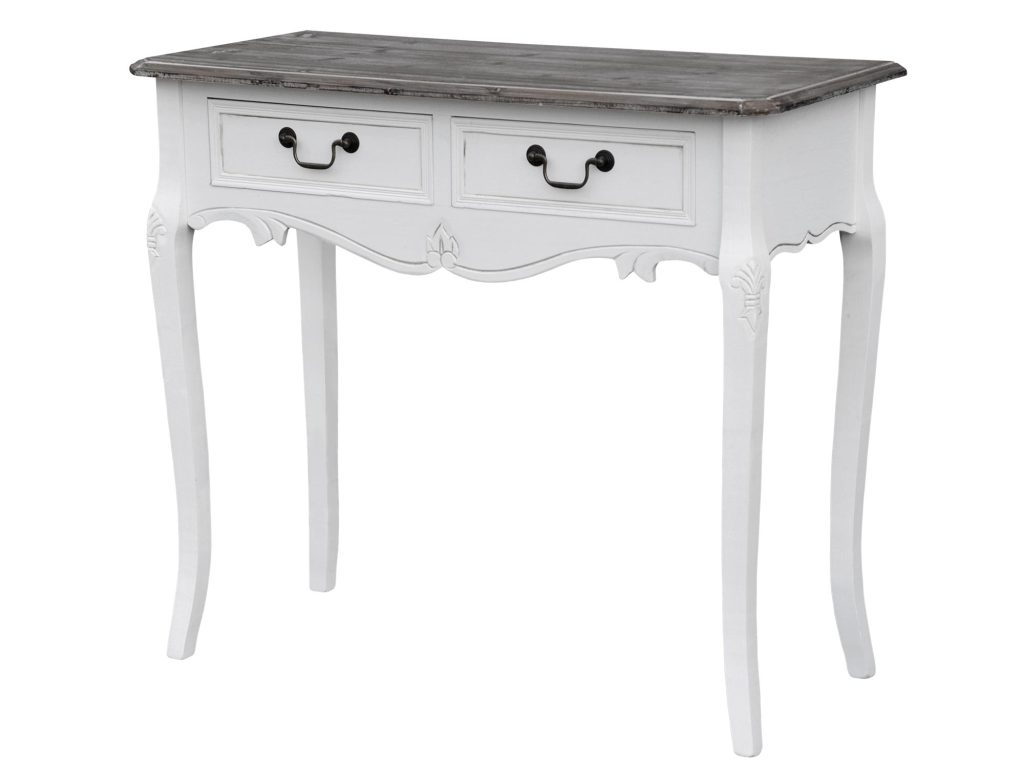 Konsola biała z rzeźbieniami i ciemnobrązowym blatem – Sorrento White
