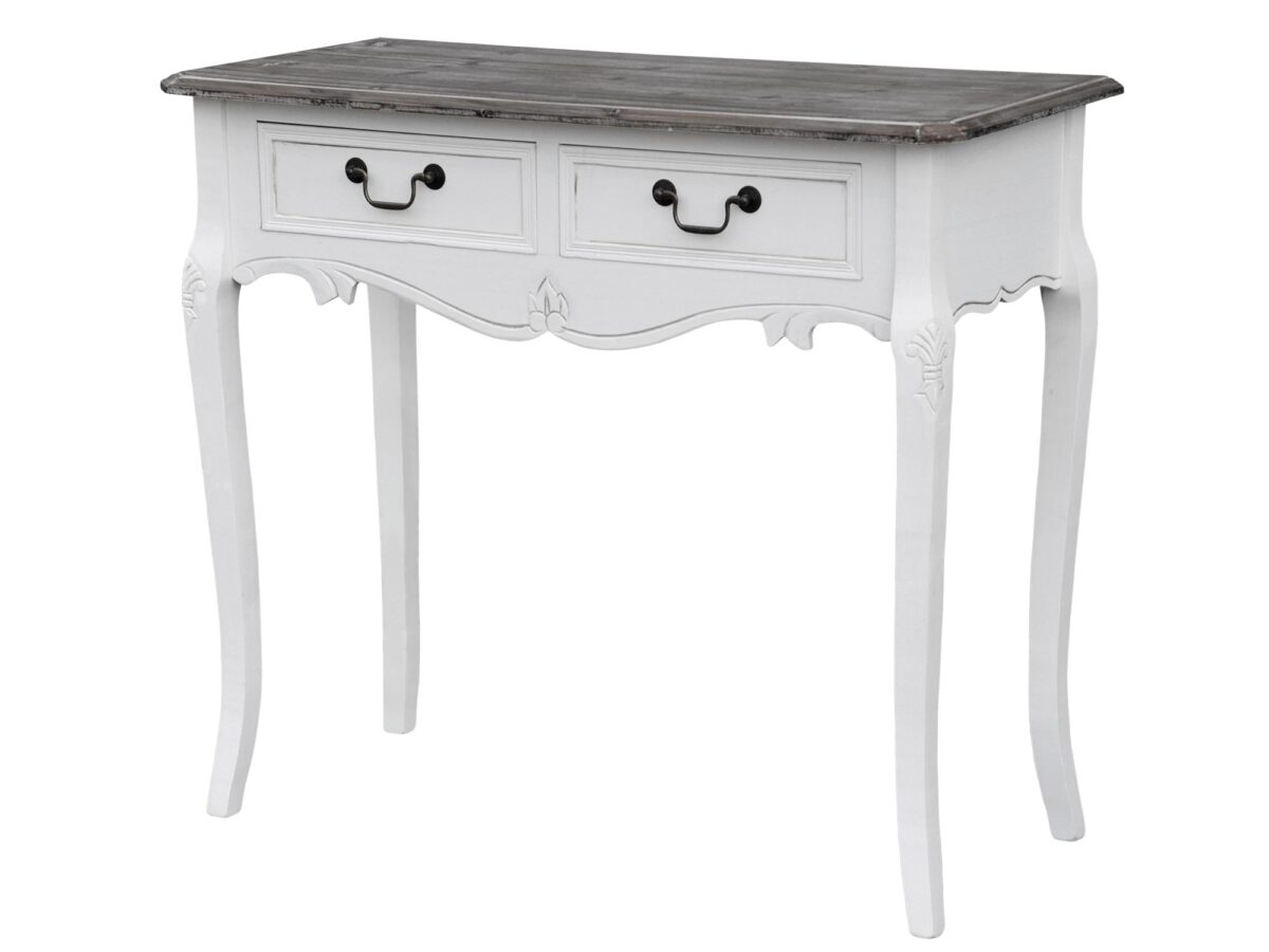 Konsola biała z rzeźbieniami i ciemnobrązowym blatem – Sorrento White