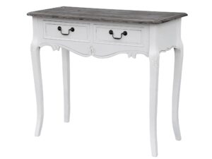 Konsola biała z rzeźbieniami i ciemnobrązowym blatem – Sorrento White