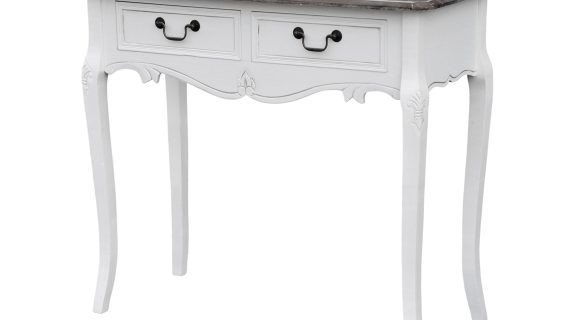 Konsola biała z rzeźbieniami i ciemnobrązowym blatem – Sorrento White