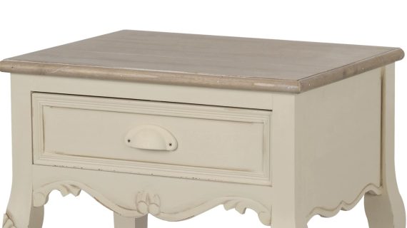 miniaturka Szafka nocna kremowa z rzeźbieniami i jasnobrązowym blatem – Sorrento