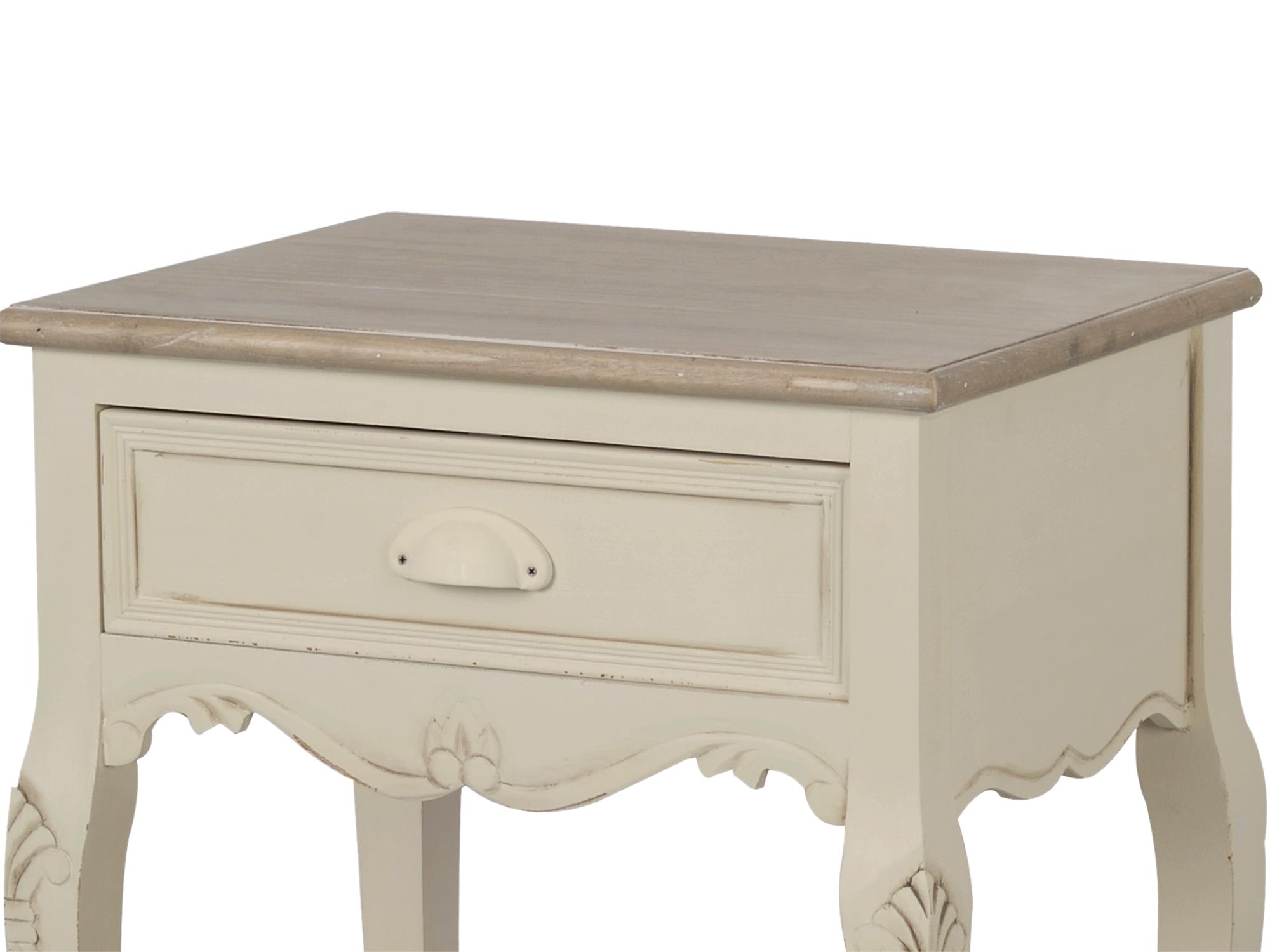 Komoda z uchwytem muszelkowym i frezowaną ramą w kolorze ecru Komoda z uchwytem muszelkowym i frezowaną ramą w kolorze ecru