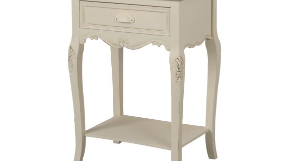 Szafka nocna kremowa z rzeźbieniami i jasnobrązowym blatem – Sorrento