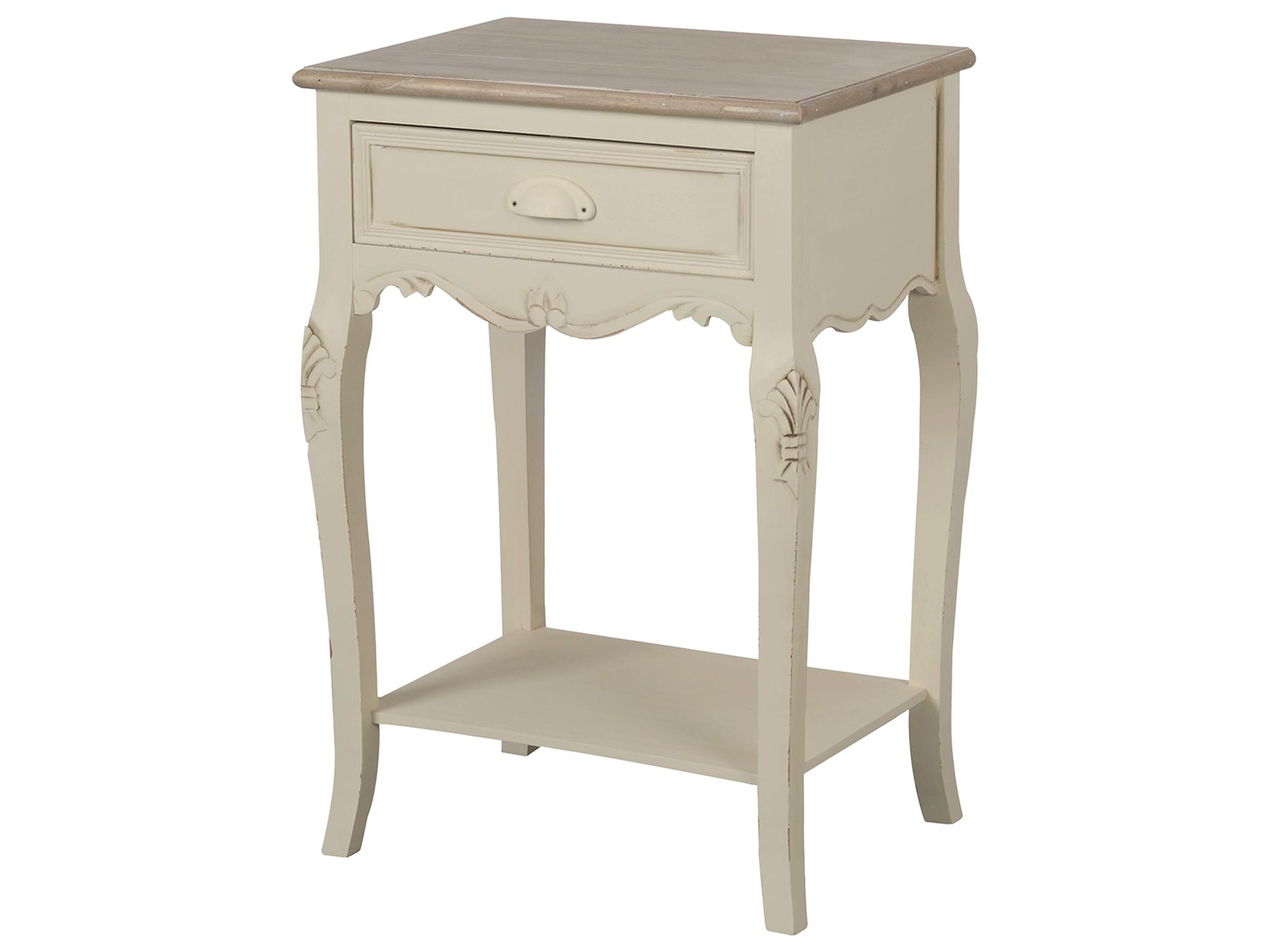 Szafka nocna prowansalska z rzeźbionymi nogami i szufladą Szafka nocna prowansalska z rzeźbionymi nogami i szufladą