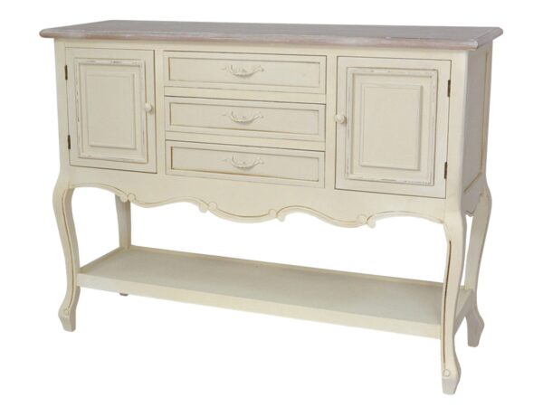 Białe meble retro w stylu prowansalskim z ozdobnymi uchwytami