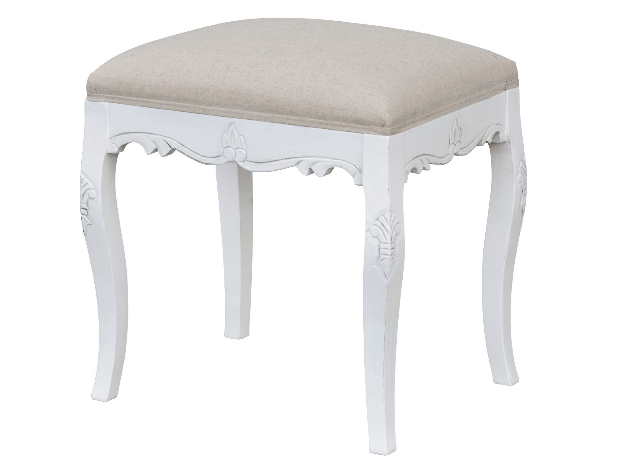 Tapicerowany stołek prowansalski z giętymi białymi nogami