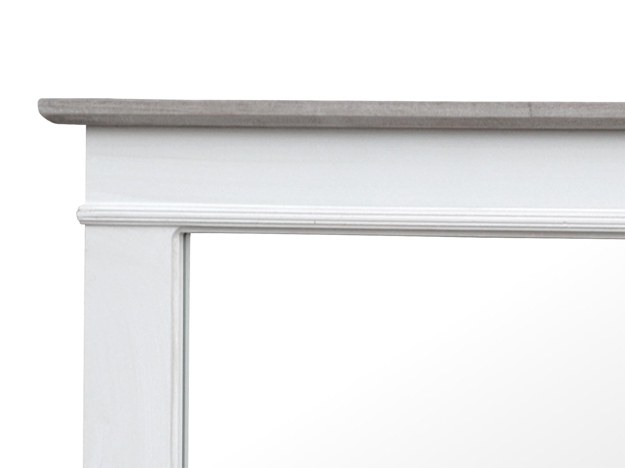 Fragment mebla z białą ramą i drewnianym blatem