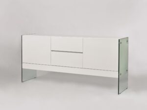 miniaturka Komoda Biała Nogi ze Szkła Hartowanego – Tribeca