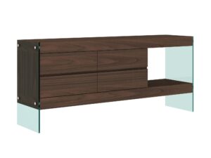 miniaturka Orzechowa Komoda Eleganckie Nogi Szkło Hartowane – Tribeca