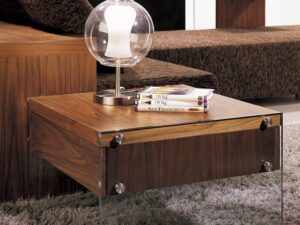miniaturka Orzechowy Stolik Eleganckie Nogi Szkło Hartowane – Tribeca