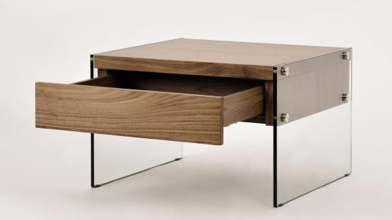 miniaturka Orzechowy Stolik Eleganckie Nogi Szkło Hartowane – Tribeca