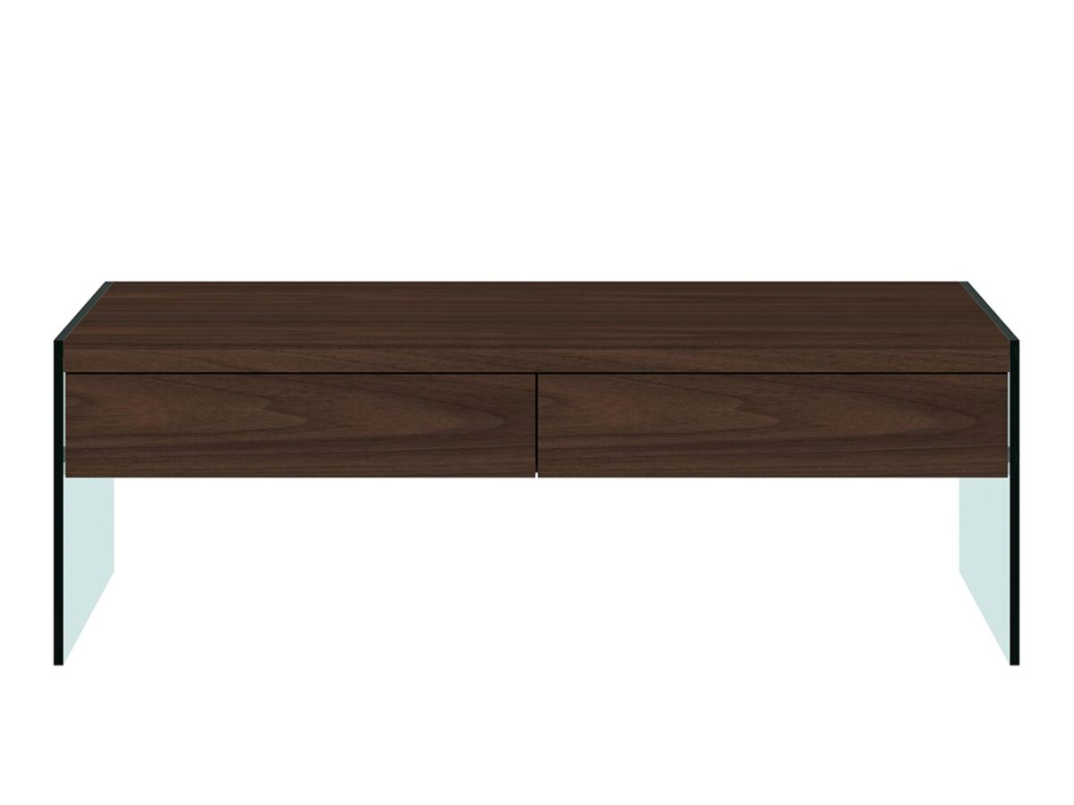 Kawowy Stolik Orzechowy Nogi Szkło Hartowane – Tribeca