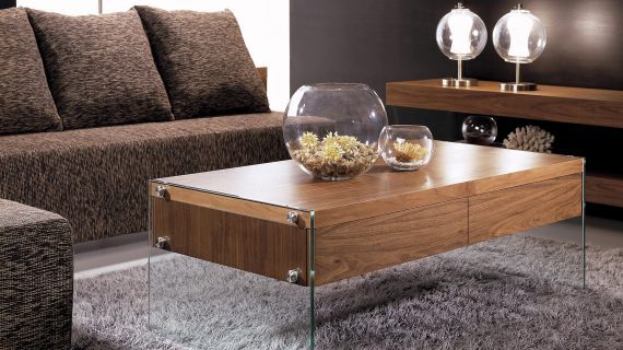 miniaturka Kawowy Stolik Orzechowy Nogi Szkło Hartowane – Tribeca