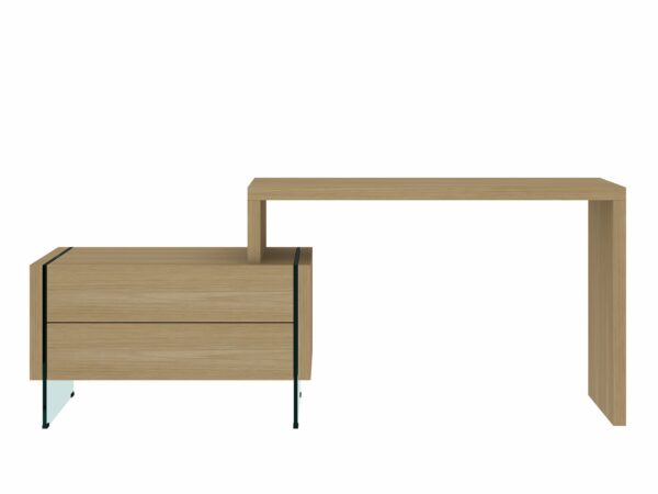 Biurko narożne w kolorze naturalnego drewna z elementami szkła