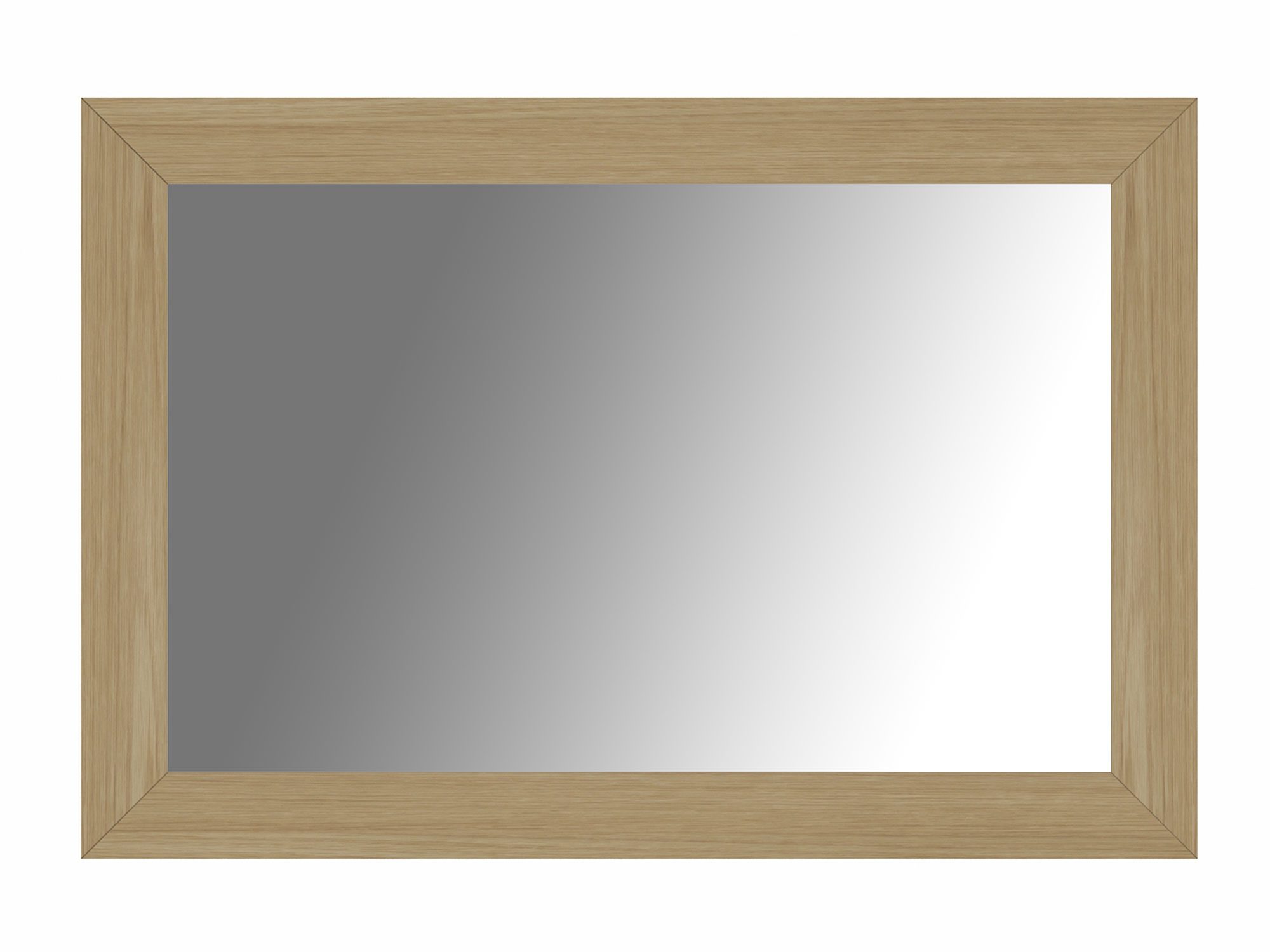 Lustro prostokątne w jasnej drewnianej ramie, ujęcie od przodu