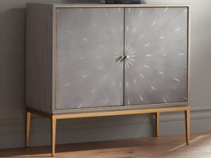miniaturka Szara Komoda Ekoskóra Rekina Złote Akcenty – Eleganza