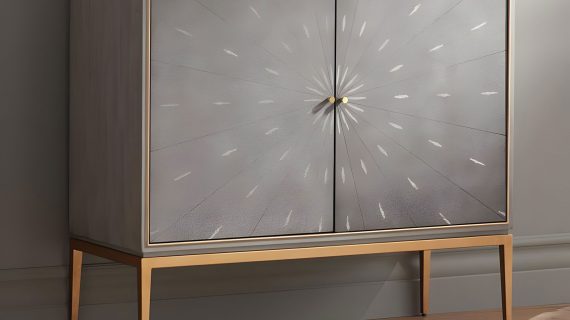 miniaturka Szara Komoda Ekoskóra Rekina Złote Akcenty – Eleganza