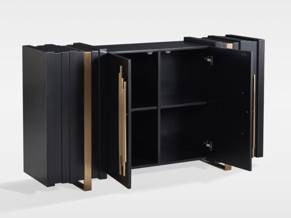 Luksusowa komoda czarna z ozdobnymi złotymi uchwytami w stylu art deco