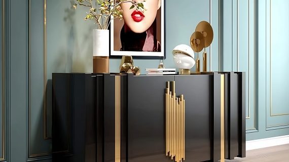 miniaturka Czarna Komoda Złote Uchwyty 3D Wykończenie – Eleganza