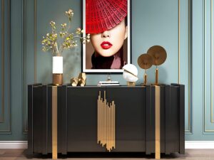 miniaturka Czarna Komoda Złote Uchwyty 3D Wykończenie – Eleganza