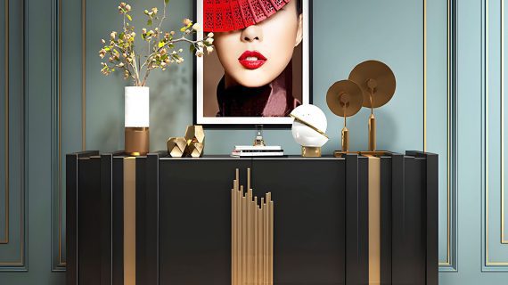 miniaturka Czarna Komoda Złote Uchwyty 3D Wykończenie – Eleganza