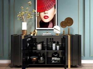 miniaturka Czarna Komoda Złote Uchwyty 3D Wykończenie – Eleganza