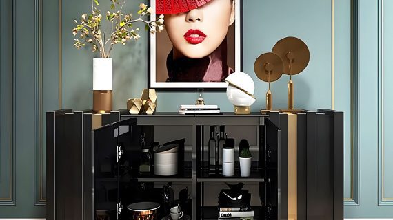 miniaturka Czarna Komoda Złote Uchwyty 3D Wykończenie – Eleganza