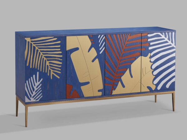 Artystyczna komoda z kolorowym nadrukiem liści w stylu retro pop-art