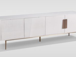 miniaturka RTV Komoda Złamana Biel Ryflowane Fronty Złote Akcenty – Eleganza
