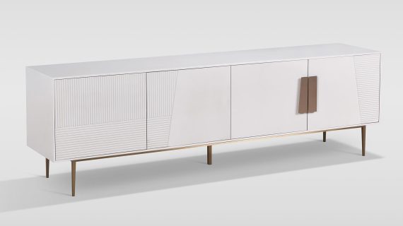 miniaturka RTV Komoda Złamana Biel Ryflowane Fronty Złote Akcenty – Eleganza