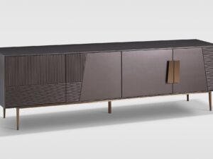 miniaturka RTV Komoda Grafitowa Ryflowane Fronty Złote Nóżki – Eleganza