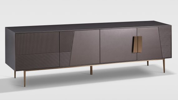 miniaturka RTV Komoda Grafitowa Ryflowane Fronty Złote Nóżki – Eleganza