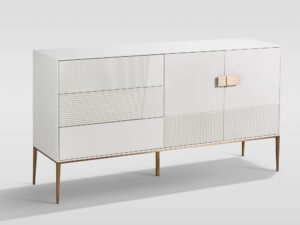 miniaturka Komoda Złamana Biel Gładkie Fronty Złote Nóżki – Eleganza