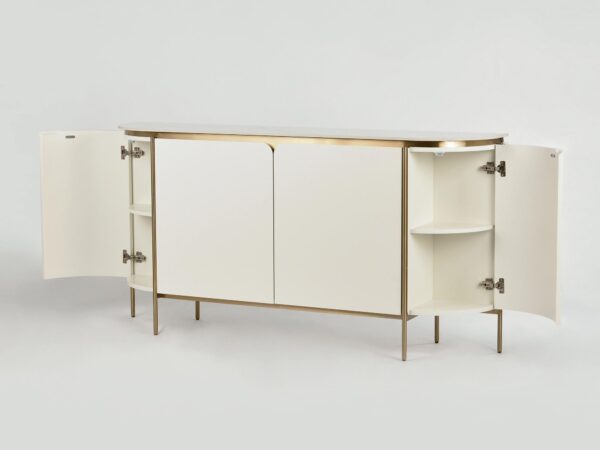 Komoda z frontami w efektowny wzór promieni, złote detale i podstawa