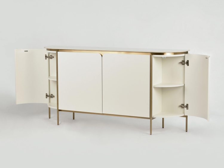 Komoda z frontami w efektowny wzór promieni, złote detale i podstawa