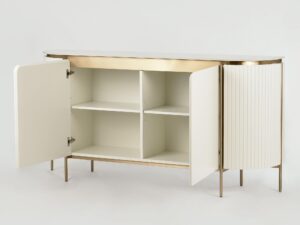 miniaturka Komoda Marmurowy Blat Ryflowane Drewno – Eleganza