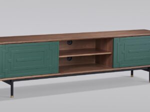 miniaturka RTV Komoda Orzechowa Miętowy Front Złote Nogi – Eleganza