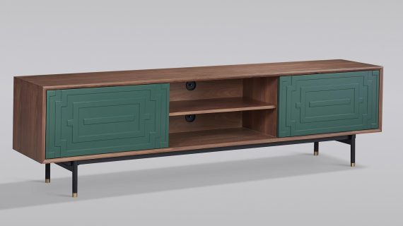 miniaturka RTV Komoda Orzechowa Miętowy Front Złote Nogi – Eleganza