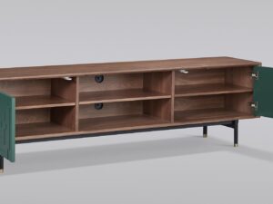 miniaturka RTV Komoda Orzechowa Miętowy Front Złote Nogi – Eleganza