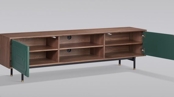 miniaturka RTV Komoda Orzechowa Miętowy Front Złote Nogi – Eleganza