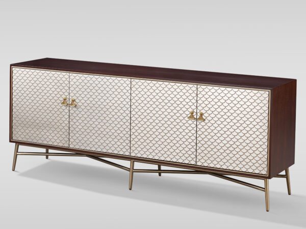 Komoda z geometrycznym wzorem i metalowymi nóżkami w stylu modern classic