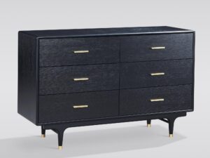 miniaturka Czarna Komoda Złote Nóżki Widoczna Struktura Drewna – Eleganza