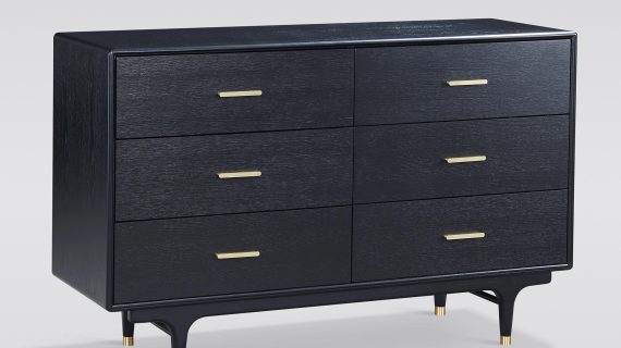 miniaturka Czarna Komoda Złote Nóżki Widoczna Struktura Drewna – Eleganza