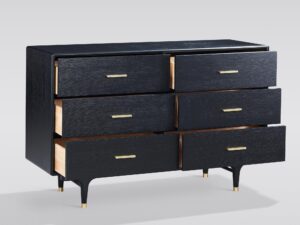 miniaturka Czarna Komoda Złote Nóżki Widoczna Struktura Drewna – Eleganza