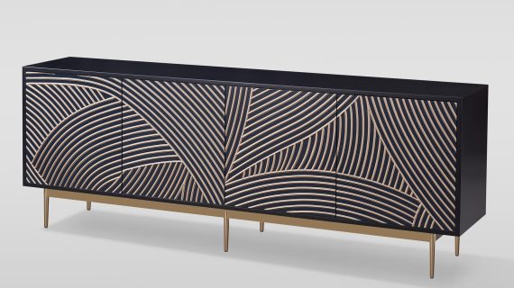 miniaturka RTV Komoda Granatowa Złoty Wypukły Wzór – Eleganza