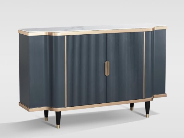 Luksusowa komoda glamour z ryflowanymi frontami i złotym wykończeniem